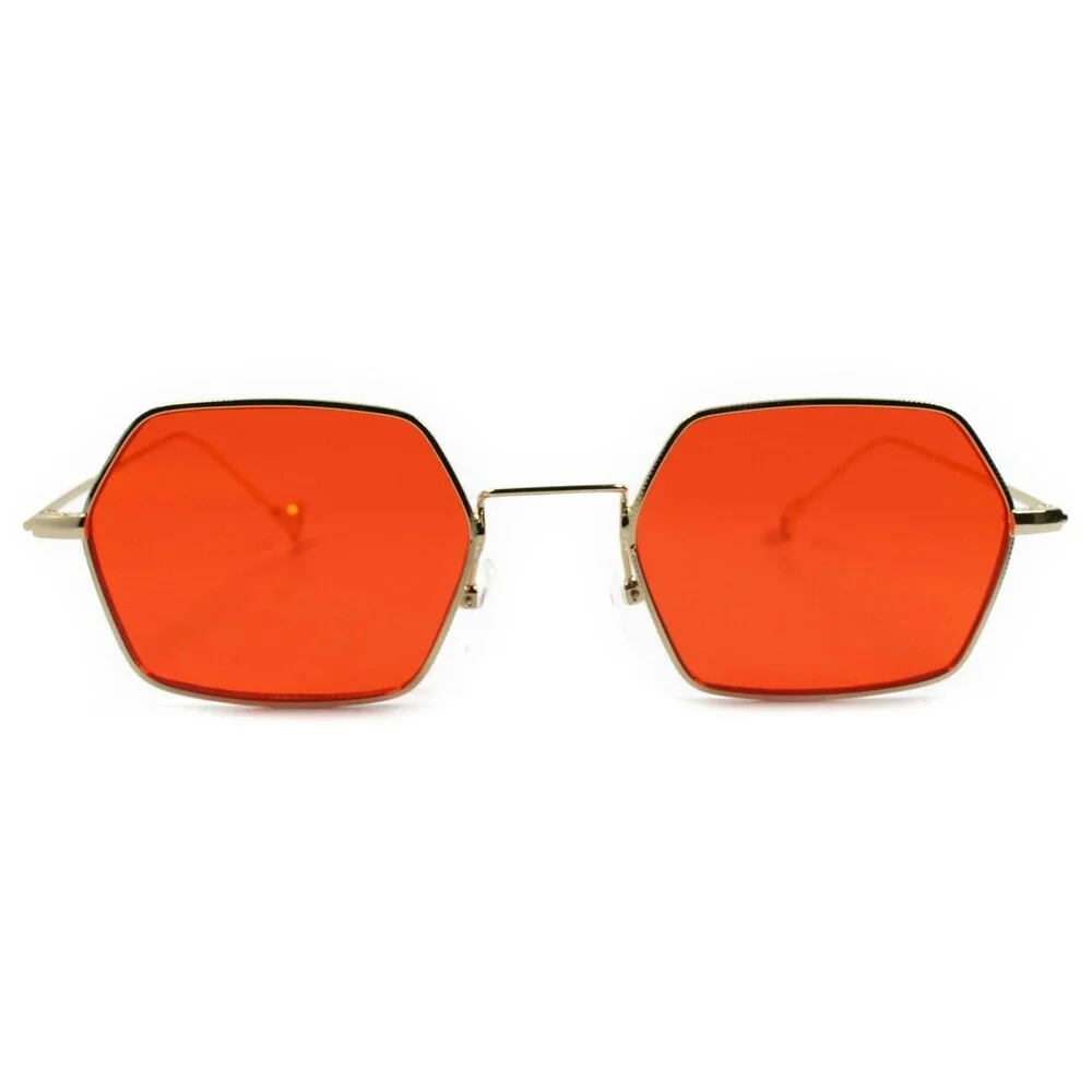 Old Classic Indie Retro Funky Gothic Gold Red Lens Steampunk Polygon Sunglasses